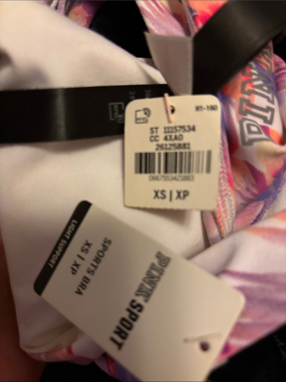 PINK Sport VS white with twist /!Pink & Purple Floral bk trim nwt! - Picture 2 of 3